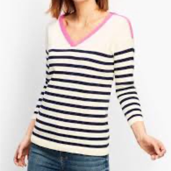 Talbots Striped V-Neck Sweater Size XL - Picture 1 of 5